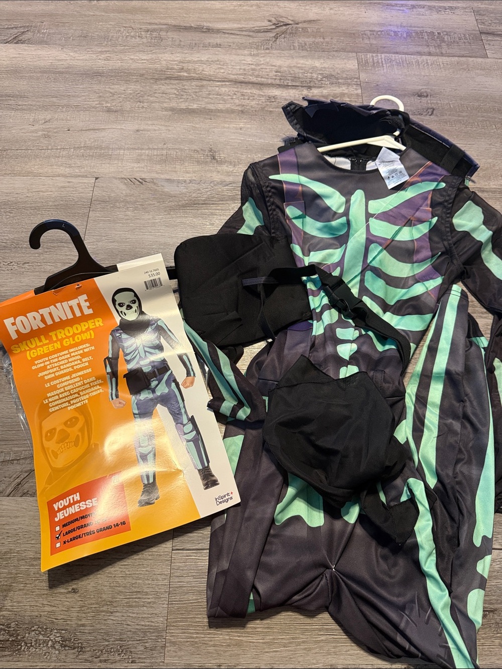 Fortnite Skull Trooper Kids Costume in Green Glow